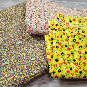 3 Piece Vintage + Modern Mix of Micro Florals Flowers Cherries Bright Material